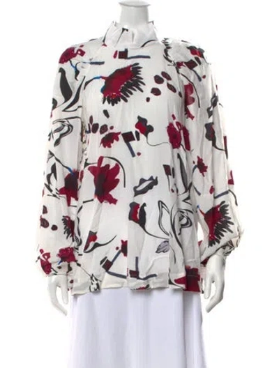 Pre-owned Dorothee Schumacher Floral Print Long Sleeve Blouse W/ Tags In White