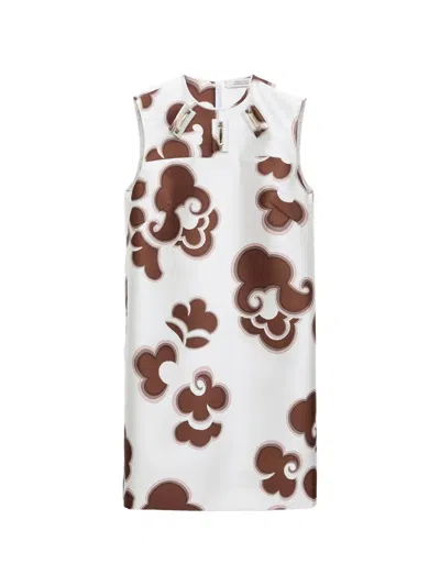 Dorothee Schumacher Embellished Shift Dress In Printed Duchesse Twill In White