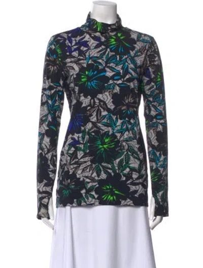 Pre-owned Dorothee Schumacher Floral Print Mock Neck Blouse In Black