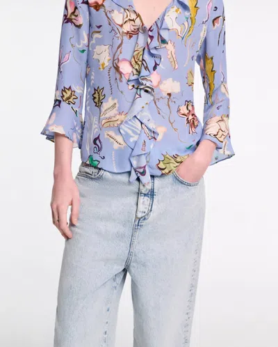 Dorothee Schumacher Floral Twist Blouse In Wicked Flower Print In Blue