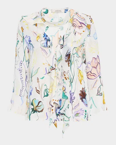 Dorothee Schumacher Floral Twist Ruffle Silk Georgette Blouse In White