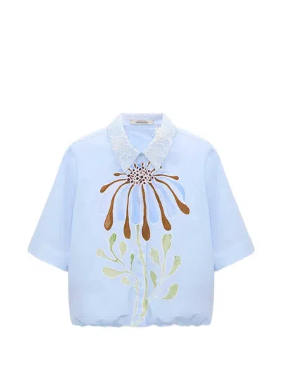 Dorothee Schumacher Floral-print Embroidered-collar Shirt In White