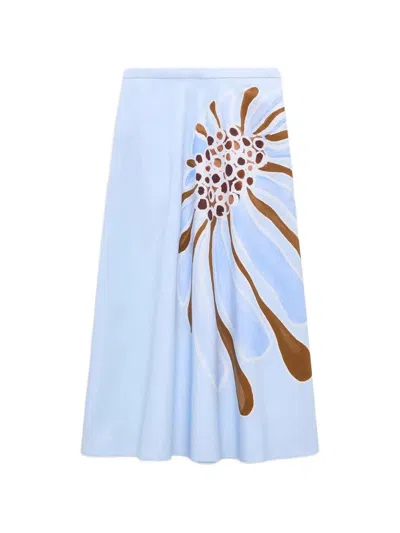 Dorothee Schumacher Printed Cotton Poplin Midi-skirt In Blue
