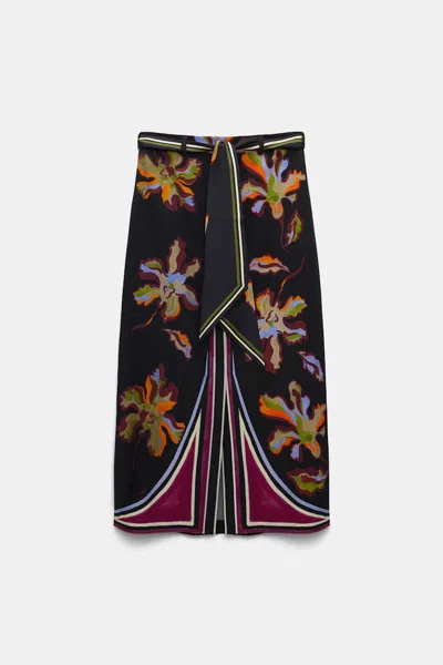 Dorothee Schumacher Flower Print Silk Twill Skirt In Flame All Over Print