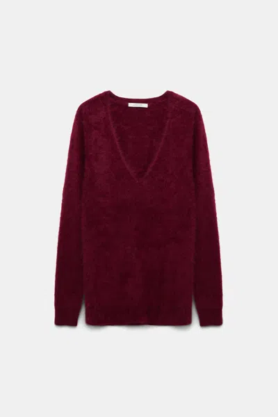 Dorothee Schumacher Fluffy Knit Cashmere V-neck Pullover In Red
