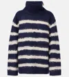 Dorothee Schumacher Fluffy Stripe Zip Turtleneck Sweater In Blue