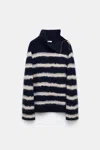 Dorothee Schumacher Fluffy Stripe Zip Turtleneck Sweater In Blue