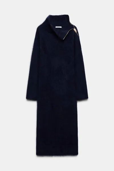 Dorothee Schumacher Fluffy Zip Turtleneck Sweater Dress In Blue