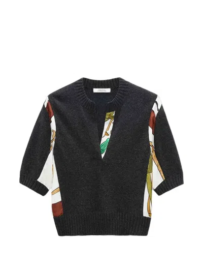 Dorothee Schumacher Foulard Statements V-neck Patchwork Short-sleeve Top In Black