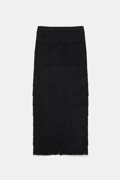 Dorothee Schumacher Fringed Skirt In Punto Milano In Black