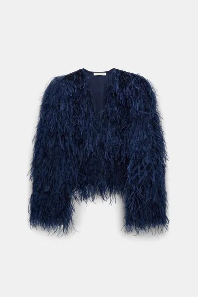 Dorothee Schumacher Georgette Jacket With Allover Feather Appliquã© In Blue