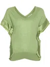 Dorothee Schumacher Glossy-appliqué Short-sleeved Knitted Top In Green