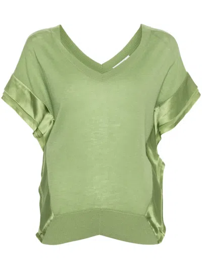 Dorothee Schumacher Glossy-appliqué Short-sleeved Knitted Top In Green