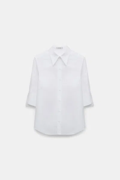 Dorothee Schumacher Half-sleeve Poplin Blouse With Asymmetric Buttoned Cuffs In White