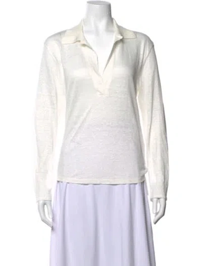 Pre-owned Dorothee Schumacher Hemp Long Sleeve Polo In White