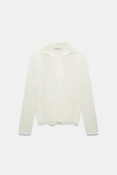 Dorothee Schumacher Hemp Longsleeve Polo Shirt With Ribbed Knit Collar