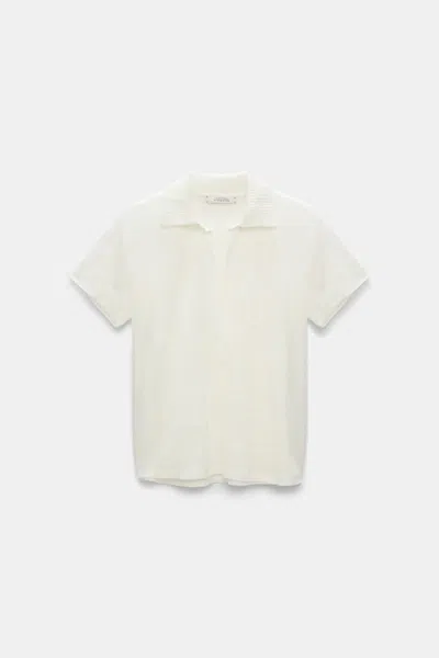 Dorothee Schumacher Hemp Polo Shirt With Ribbed Knit Collar In White