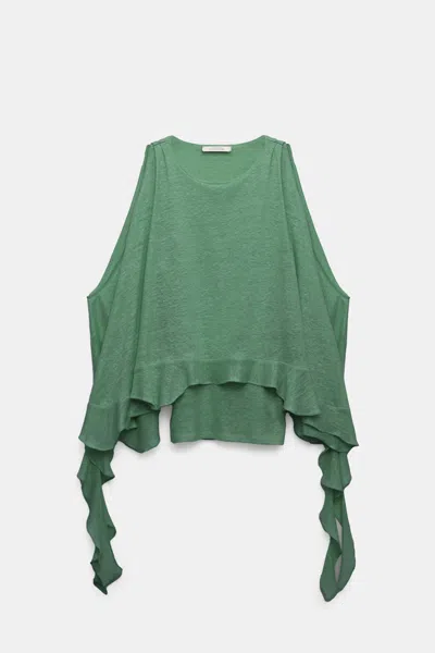 Dorothee Schumacher Hemp Tank Top With Ruffles In Green