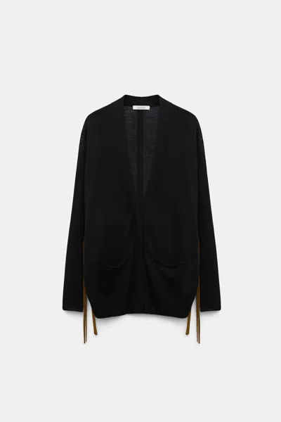 Dorothee Schumacher Knit Cardigan With Faux Suede Ties In Black