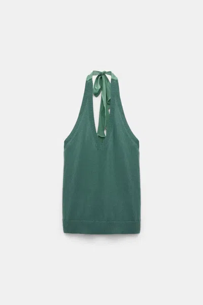 Dorothee Schumacher Knit Halter Top With Silk Tie In Green