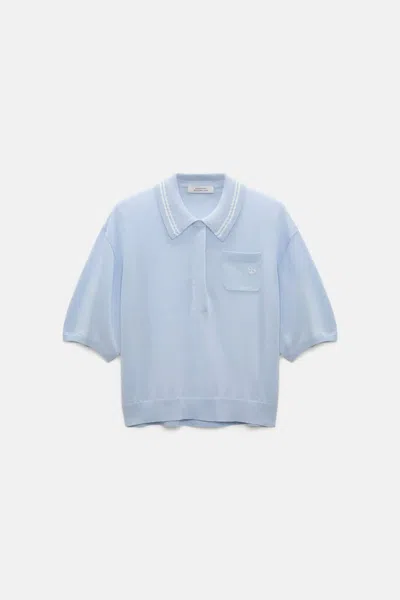 Dorothee Schumacher Knit Polo Shirt With Embroidery In Blue