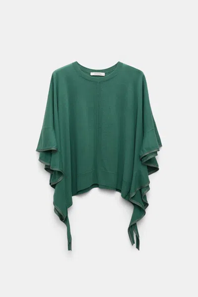 Dorothee Schumacher Knit Top With Draped Flounce Sleeves In Green