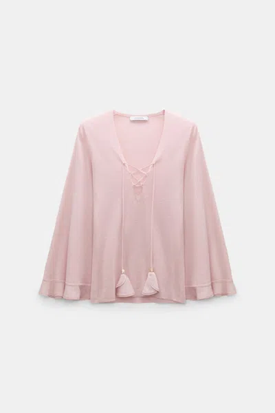 Dorothee Schumacher Refined Essentials Lace-up Flared-sleeve Jumper In Pink