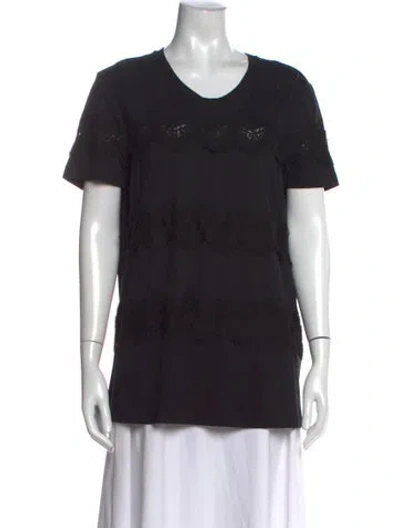 Pre-owned Dorothee Schumacher Lace Pattern V-neck T-shirt In Black