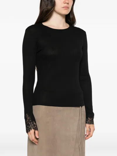 Dorothee Schumacher Lace-trim Long-sleeve T-shirt In Black