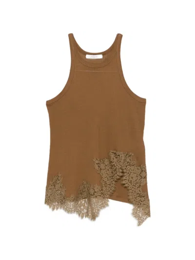 Dorothee Schumacher Lace-trim Top In Brown