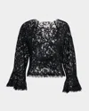 Dorothee Schumacher Lacy Dream Cropped Flare-sleeve Blouse In Black