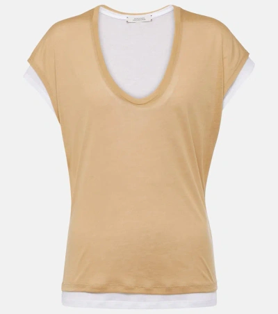 Dorothee Schumacher Layered Cotton-blend Jersey T-shirt In  Brown And Creme Mix