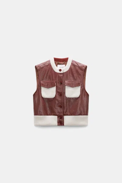 Dorothee Schumacher Leather And Knit Vest In Burgundy