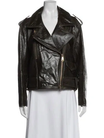 Pre-owned Dorothee Schumacher Leather Biker Jacket W/ Tags In Green