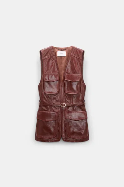 Dorothee Schumacher Leather Cargo Vest In Burgundy