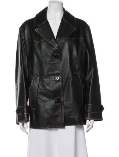 Pre-owned Dorothee Schumacher Leather Coat In Green