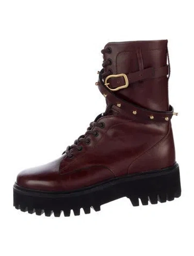 Pre-owned Dorothee Schumacher Leather Combat Boots In Burgundy