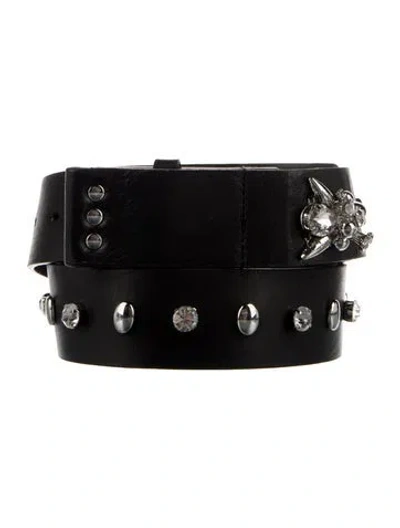Pre-owned Dorothee Schumacher Leather Crystal Embellishments Waist Belt In Black