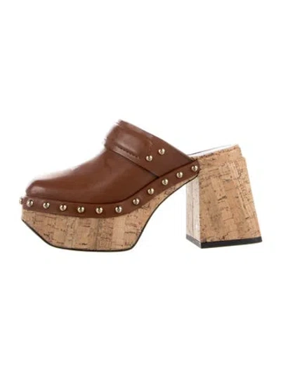 Pre-owned Dorothee Schumacher Leather Lace Pattern Mules In Brown