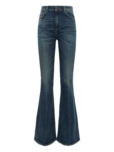 Dorothee Schumacher Leather Patch Flare Jeans In Blue In Multi