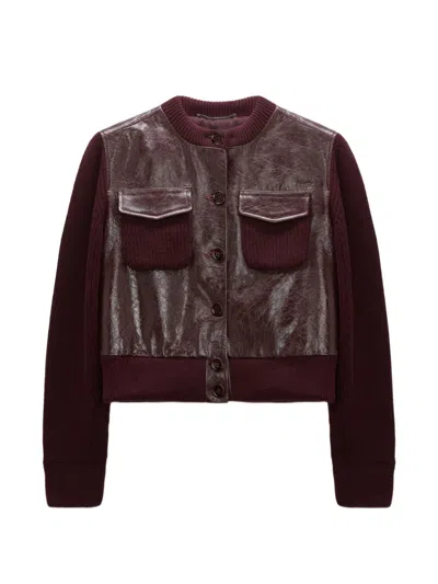 Dorothee Schumacher Leather-panelled Knitted Jacket In Gray