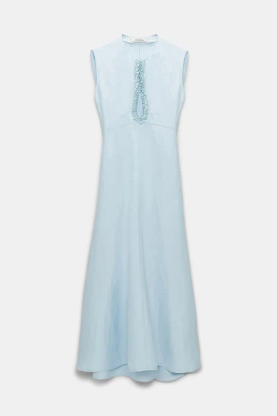 Dorothee Schumacher Linen Blend Dress With Embroidered Cutout In Blue