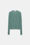 Dorothee Schumacher Linen Blend Ribbed Cardigan In Green