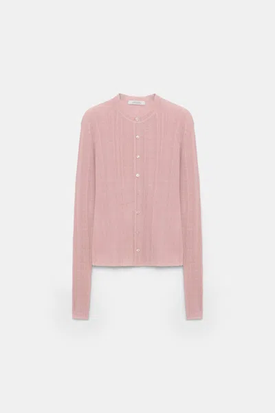 Dorothee Schumacher Linen Blend Ribbed Cardigan In Light Pink