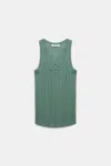 Dorothee Schumacher Linen Blend Ribbed Tank Top With D-rose Embroidery In Green