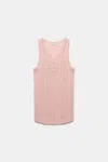Dorothee Schumacher Linen Blend Ribbed Tank Top With D-rose Embroidery In Light Pink