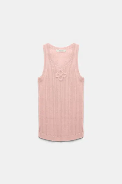 Dorothee Schumacher Linen Blend Ribbed Tank Top With D-rose Embroidery In Light Pink