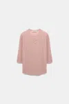 Dorothee Schumacher Linen Blend Ribbed Top With D-rose Embroidery In Light Pink