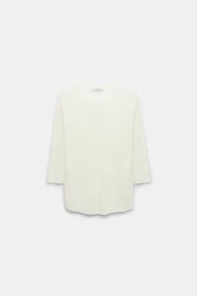 Dorothee Schumacher Linen Blend Ribbed Top With D-rose Embroidery In White
