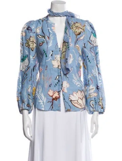 Pre-owned Dorothee Schumacher Linen Floral Print Blouse W/ Tags In Multi